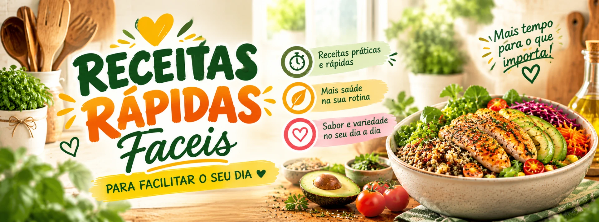 Mesa com salada fresca, vegetais e ingredientes coloridos
